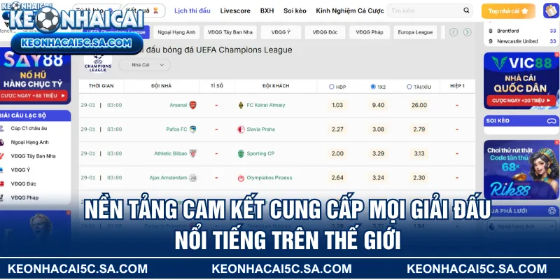 Nền tảng Kèo Nhà Cái cam kết cung cấp mọi giải đấu nổi tiếng trên thế giới